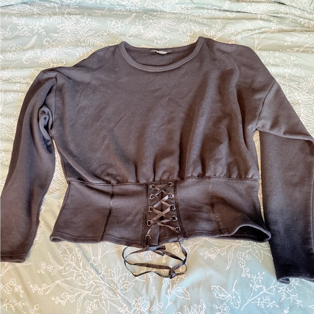 Project RUNWAY Black Lace-Up Sweatshirt - Picture 2 of 11